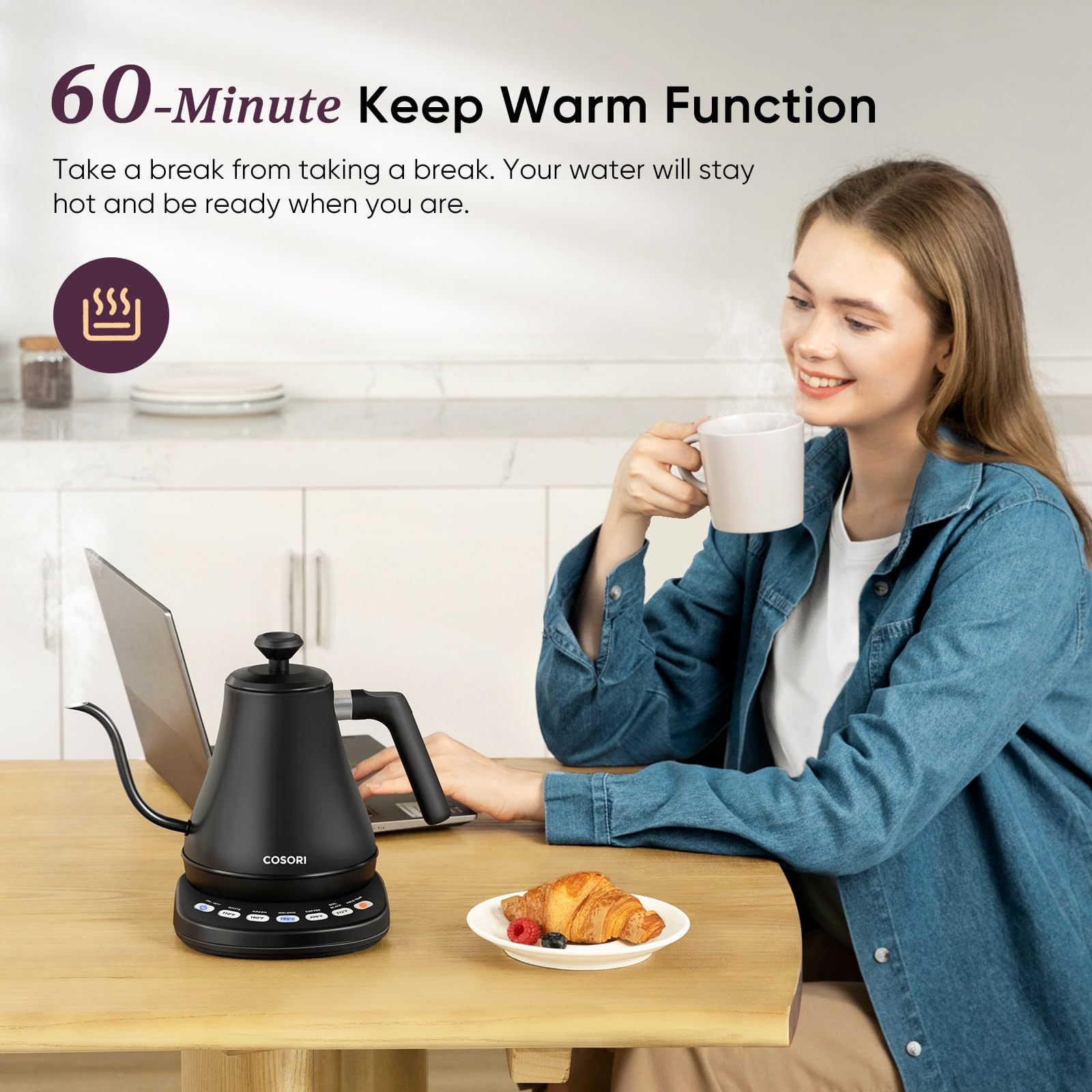 Cosori Gooseneck Electric Kettle with Temperature Control, 0.8L, Black
