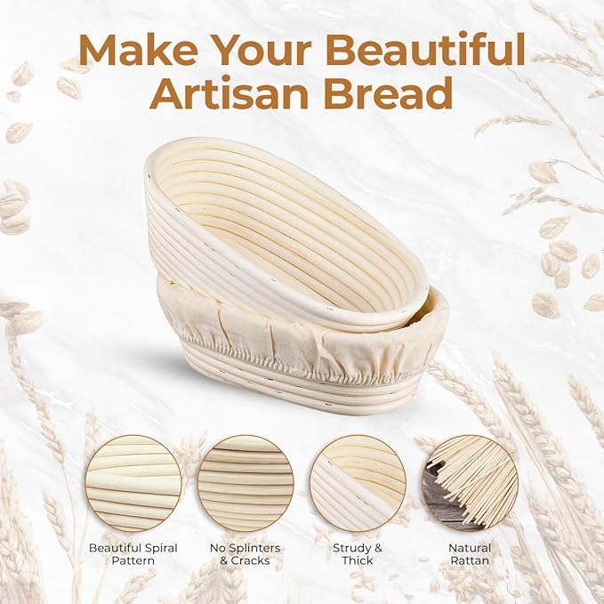 Banneton Bread Proofing Basket 10" Oval | Sourdough Proofing Basket with Linen Liner | Oval Banneton Bread Basket for Sourdough Baking Supplies | Non-Stick Bread Proofing Bowl for Perfect Loaves