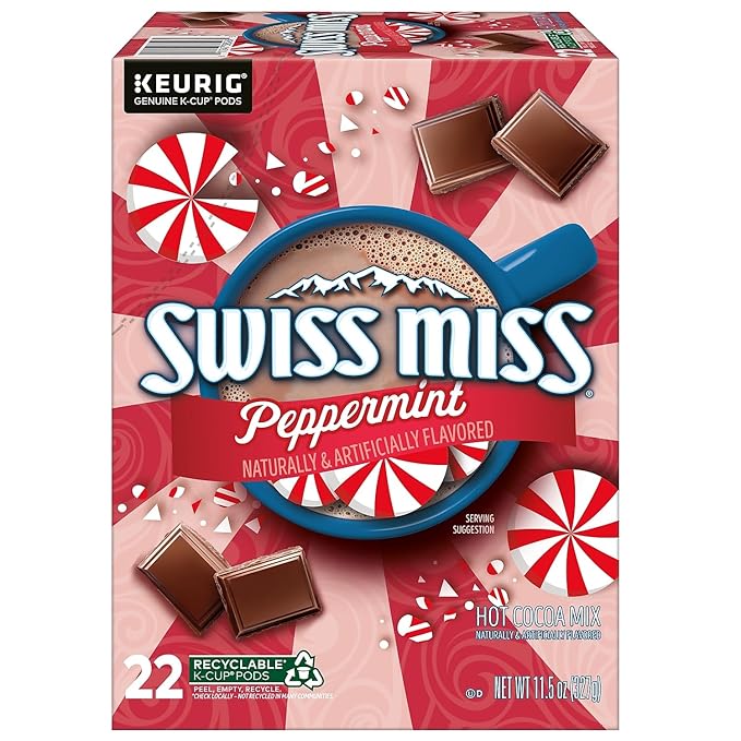 Swiss Miss Chocolate Peppermint Hot Cocoa Mix, Keurig K-Cup Pod, 22/Box (5000355689)