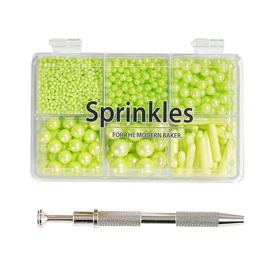 Kasvan Green Mix Sugar Sprinkles - Edible Candy Pearls with 4-Claw Sprinkle Pen,118g/4.16 Oz, Gift Box Pack, Baking Cake Decorations, Ice Cream Toppings and Cookie Decorating (Green)