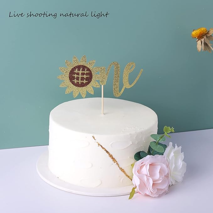1-Pack Happy Birthday Cake Topper - Glitter Sunflower, First Birthday, Baby Shower, Summer Cake Decoration