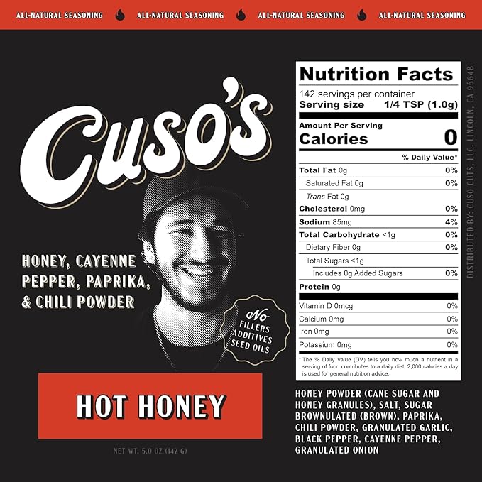 Cuso Cuts Hot Honey BBQ Seasoning Rub - All-Purpose Seasoning - Spices for Meat, Chicken, Pork - Hot Rub for Grilling, Smoking, and Cooking - All Purpose Blend, BBQ Spice - 1 Count - 5 oz bottle