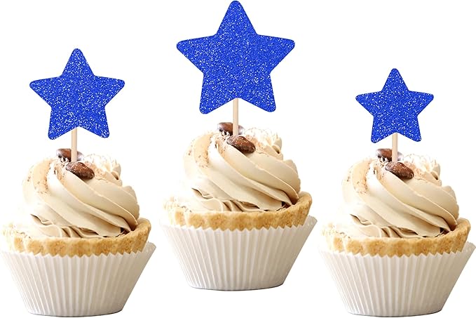 30 PCS Little Star Cupcake Toppers Glitter Twinkle Star Cupcake Picks Wedding Engagement Bridal Shower Baby Shower Birthday Party Cake Decorations Supplies Mixed Size Deep Blue