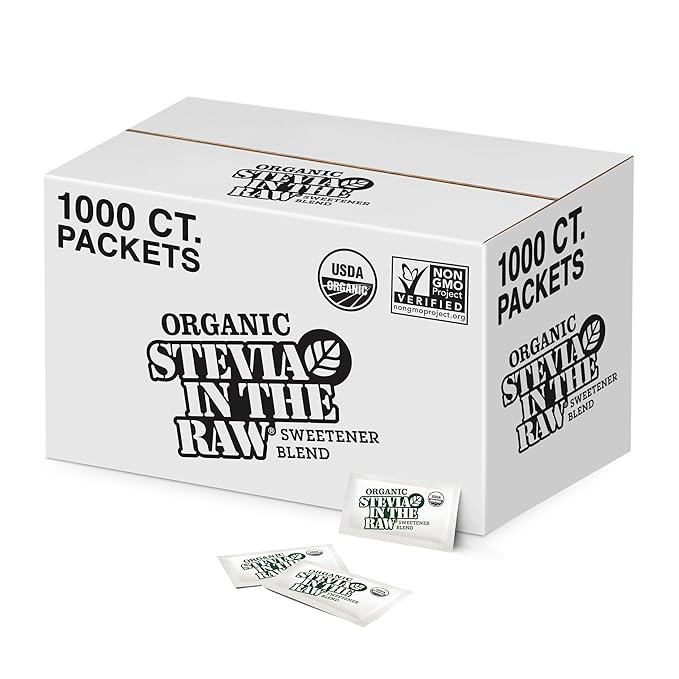 Stevia In The Raw Organic Stevia Sweetener Packets, 1,000 Ct, Zero Calorie Sugar Substitute Packets, No Erythritol or Artificial Flavors, USDA Organic, Non-GMO Project Verified, Vegan