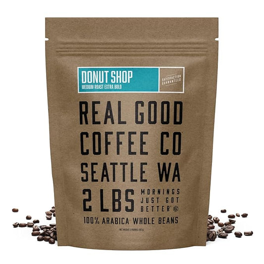 Real Good Coffee Company Real Good Coffee - Whole Bean Coffee - Donut Shop Medium Roast 100% Arabica Fresh Roasted in Seattle - 2Lbs