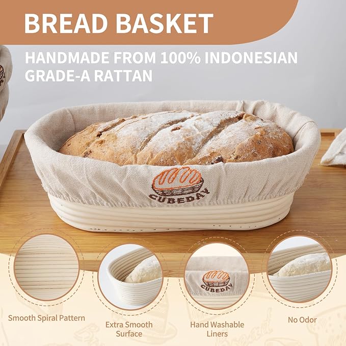 Artisan Oval Banneton Basket ??10??Premium Handwoven Rattan Brotform with Liner for Professional Sourdough & Rustic Breads, Sourdough Bread Baking Suppliers