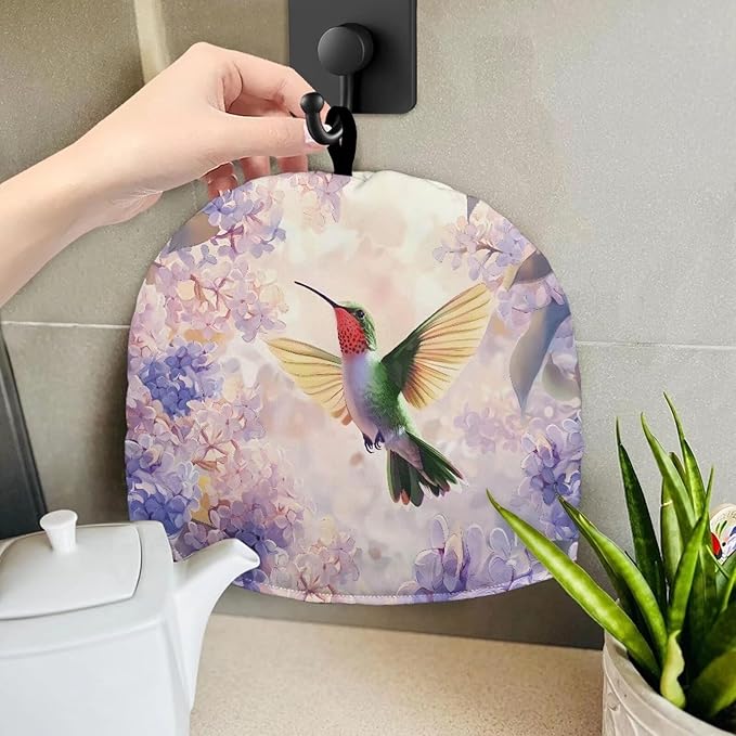 Hummingbird Purple Flower Tea Cozy for Teapot Insulated Tea Cosy Washable Tea Pot Dust Covers Breakfast Warmer for Home Kitchen Office Holiday Party D챕cor