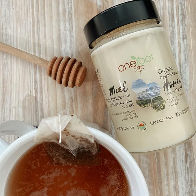 Oneroot 100% Organic Canadian Flower Honey - 17.6 Oz/1.1 Lbs, White Honey Wildflower Unfiltered, Unheated & Creamed, Nutrient Rich Raw Wildflower With Enzymes, Thick Natural Sweetener