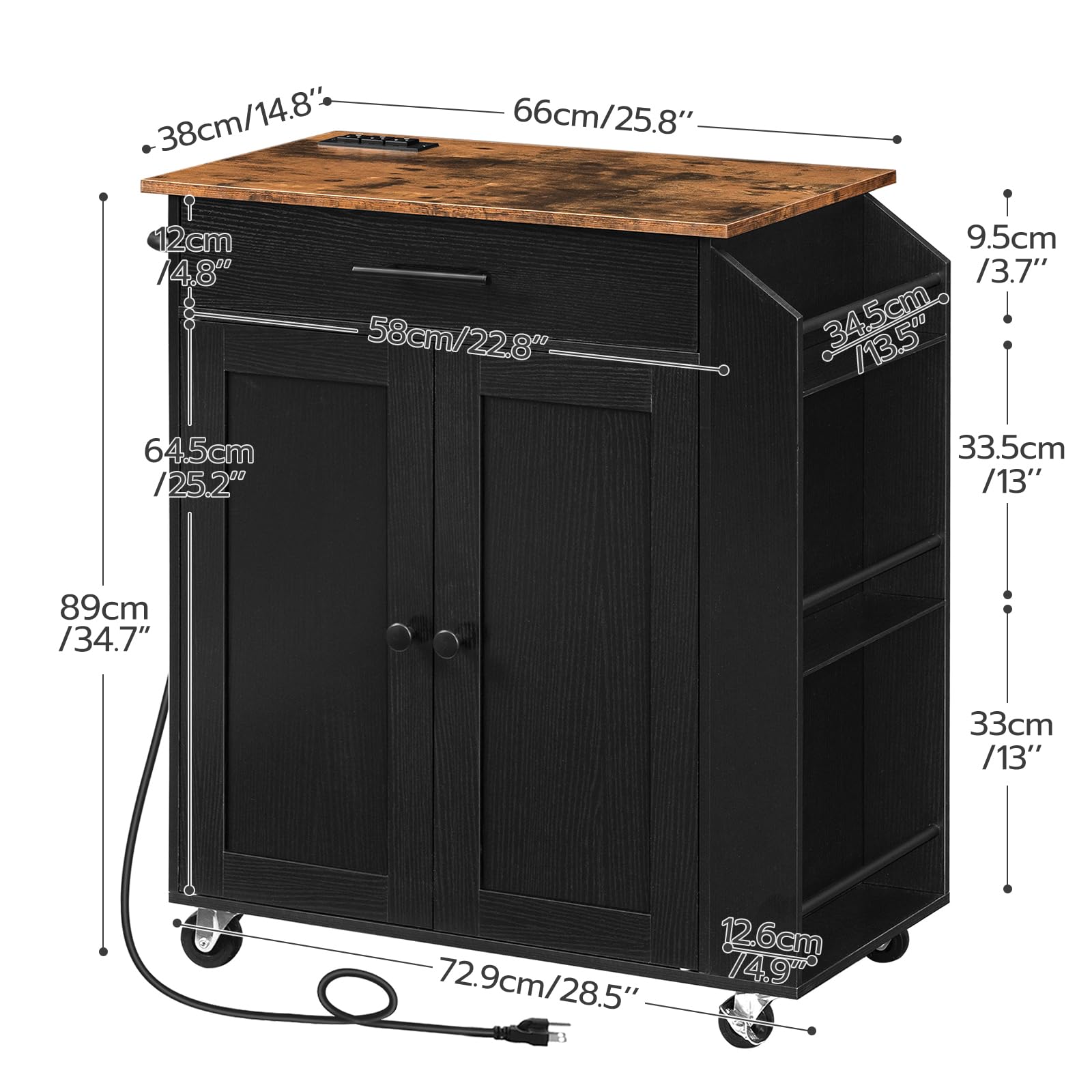 HOOBRO Kitchen Island with Power Outlet, Storage Island with Spice Rack and Drawer, Rolling Kitchen