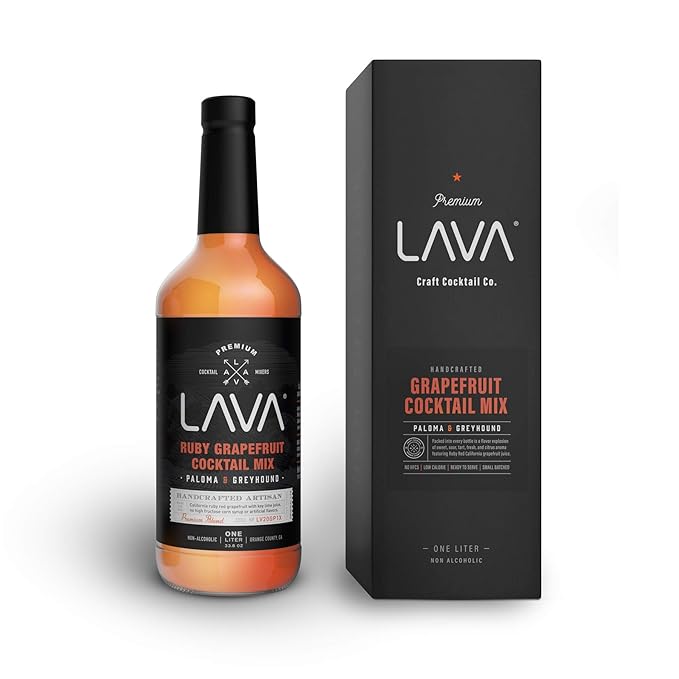 LAVA Premium Skinny Paloma Mix Craft Cocktail Mixer, Ruby Red Grapefruit Juice, Key Lime Juice, Low Calorie, Ready to Use, No Artificial Sweeteners, Greyhound, Margarita 1-Liter (33.8oz) Glass Bottle