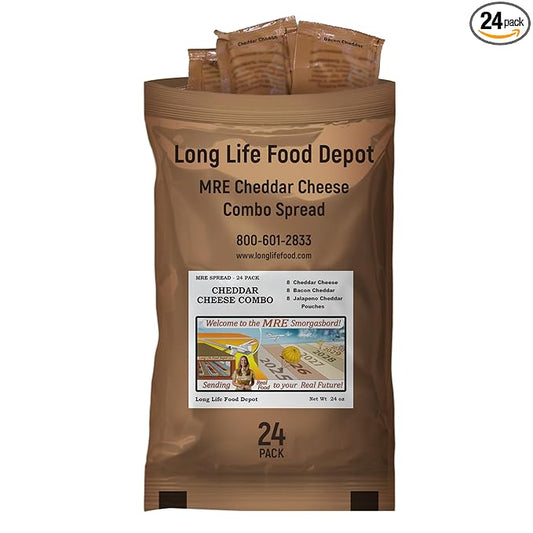 MRE Cheddar Cheese Spread Combo – 24 Pack | These MRE Spreads Are NOT Military Surplus – Sourced Directly from USA Govt Contractor by Long Life Food Depot