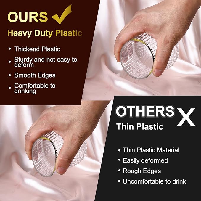 40 Pack Plastic Ribbed Wine Glasses, 14Oz Origami Disposable Wine Glasses Unbreakable Clear Plastic Cocktail Glasses Recyclable Shatterproof Reusable Wine Cups (14oz-Gold Rim 40pack)