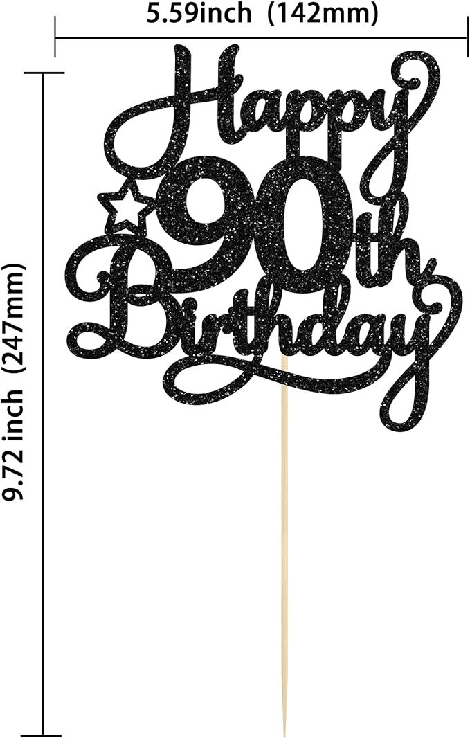 1 Pack Happy 90th Birthday Cake Topper Black Glitter 90 & Fabulous Cheers to 90 Years Old Birthday Cake Pick for Celebrating 90th Birthday Anniversary Party Cake Decorations Supplies