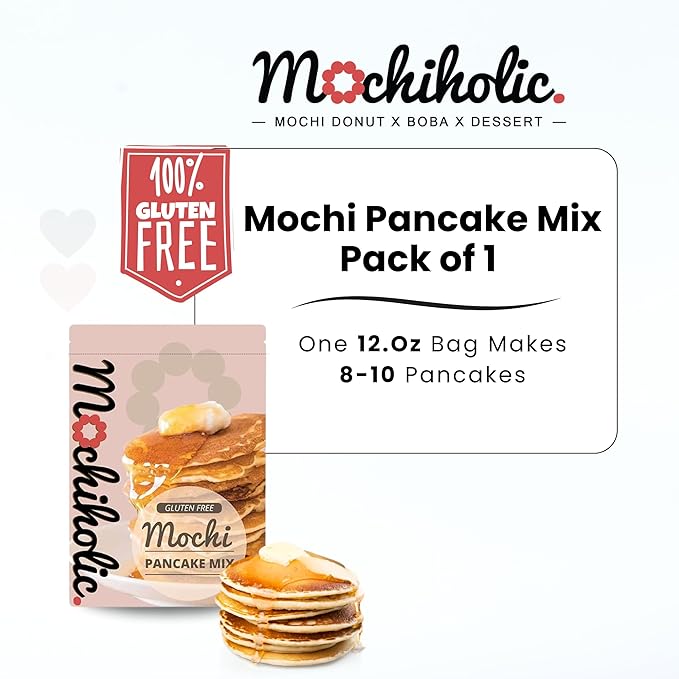 Mochi Pancake Mix Original Recipe, Rice Flour, Gluten-Free with Low Calories and Sugar with Essential Nutrients, 12 oz Healthy Daily Snacks by Mochiholic (Pack of 1)