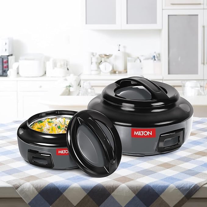 Casserole Ernesto Inner Stainless Steel Jr. Casserole Set of 3 (420 ml, 850 ml, 1.43 litres), Grey | Easy to Carry | Serving | Stackable
