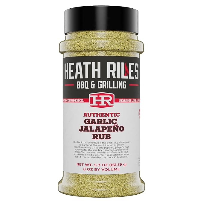 Heath Riles BBQ Rub - Garlic Jalapeño Seasoning, Champion Pitmaster Recipe, Legendary Rubs For Smoking & Grilling, 70+ BBQ Championships, 8 oz.