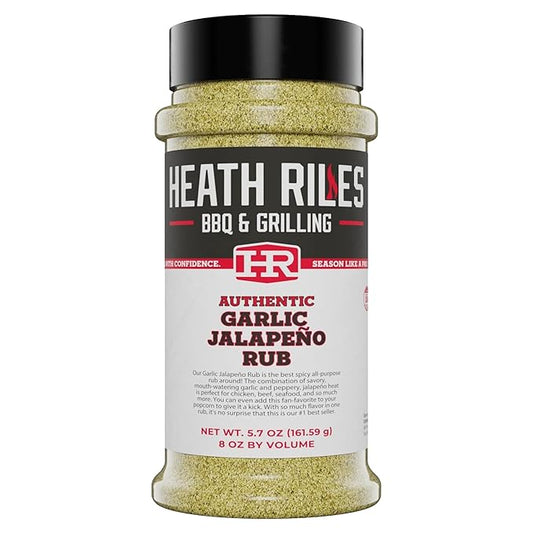 Heath Riles BBQ Rub - Garlic Jalapeño Seasoning, Champion Pitmaster Recipe, Legendary Rubs For Smoking & Grilling, 70+ BBQ Championships, 8 oz.