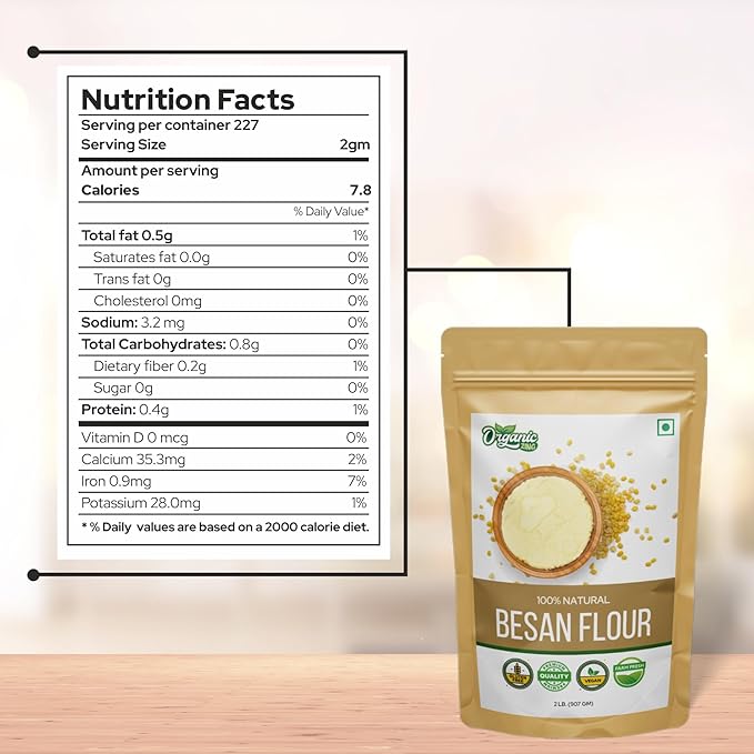 Organic Zing Besan Flour also known as Chickpea Flour, Bengal Gram Flour or Garbanzo Bean Flour |Vegan| Preservative Free | Product of India - (907gm) Resealable Pack