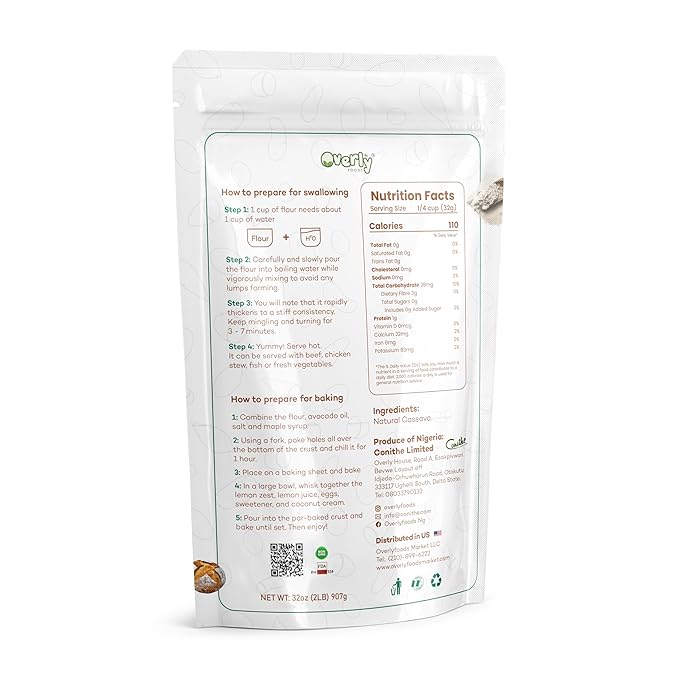 Overly Natural Cassava Flour, Multi-Purpose, Vegan, Grain-Free, 32oz (2LB), Non-GMO