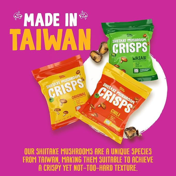 The Daily Good Shiitake Mushroom Crisps - 1-Pack Mushroom Chips, Yummy Dried Shiitake Mushrooms, Gluten-Free Mushroom Snack, Low-Temperature Vacuum Fried, Vegan Food, Original Flavor, 0.2 lbs