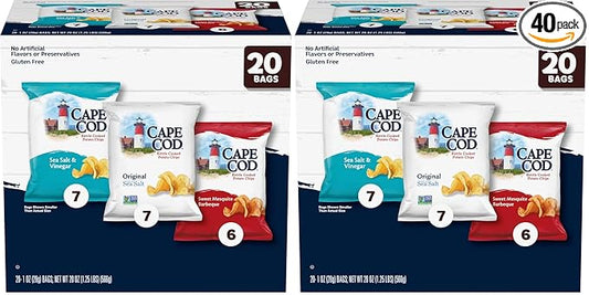 Cape Cod Potato Chips Variety Pack, 1 Oz, 20 Ct (Pack of 2)