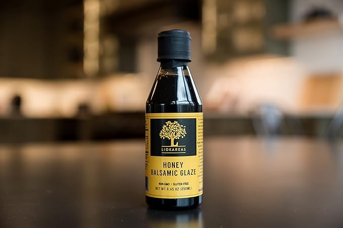 Liokareas Greek Honey Balsamic Glaze - Organic - NonGMO - 8.45oz - No Artificial Honey Flavor ONLY REAL Greek Honey - Made from Grapes Grown in Greece - NO ADDED SUGARS - Gluten Free - 6% Acidity