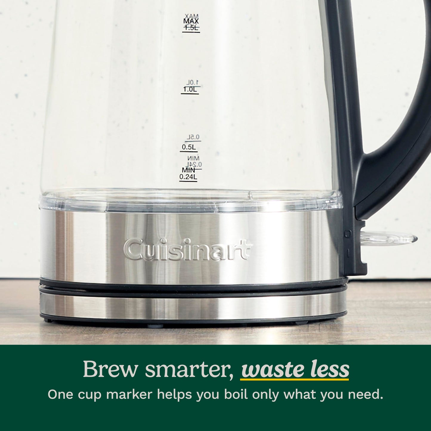 Cuisinart 1.5L Glass Kettle, Illumination, BPA-Free, Easy-Pour Nondrip Spout, Hinged Lid Opening