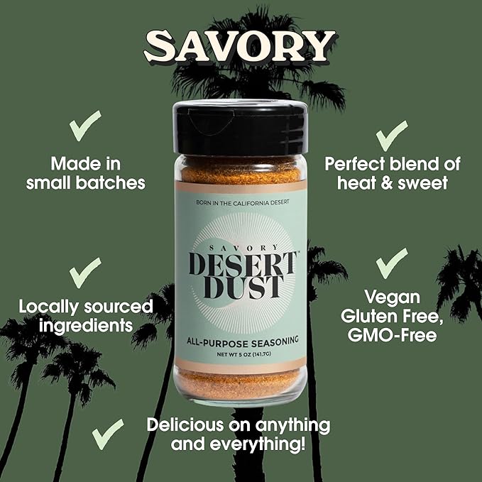 Desert Dust Savory Seasoning ??Organic Date Sugar Blend with Cumin, Paprika & Chili | Perfect Savory Spice for Chicken, Fish, Veggies & More | Low-Glycemic, Gluten-Free, No Brown Sugar (5oz)