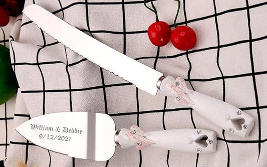 GIFTS INFINITY Personalized Wedding Cake Knife and Server Double Heart Set Free Engraving, Bridal & Baby Shower, Anniversary, Birthday, Engagement, Sweet Sixteen - Valentine's Day Gift