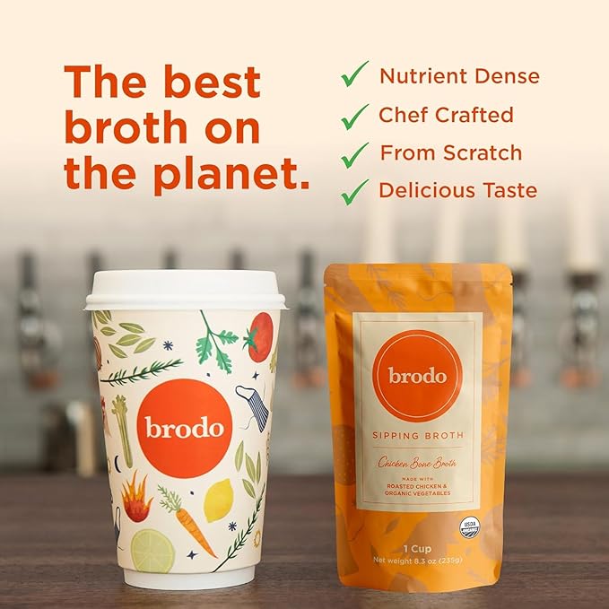 Brodo Bone Broth Bundle with Variety & Classic Packs, Chicken & Ginger, and Spicy Chicken Broths, 18 x 8.3 oz and 4 x 25 oz (30 Cups Total)