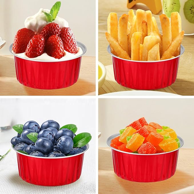 100Pack Cupcake Containers, 5oz Dessert Cups with Lids, Mini Cake Pans With Lids&Spoons for Valentines Day Baking Supplies Gift Party Cake Baking Sales Stackable Portable