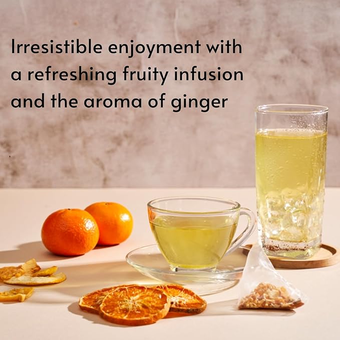 FOODHO Fruit Herbal Blend Functional Tea for Vitality with Honey Tangerine, Apple, Pineapple, Ginger and Turmeric, Hot or Iced Refreshingly Fruity, 10 Decaf Tea Bags