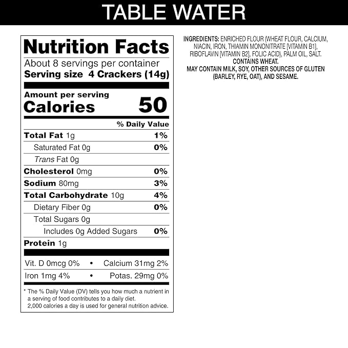 Carr's Table Water Crackers, Baked Snack Crackers, Party Snacks, Original, 4.25oz Box (1 Box)