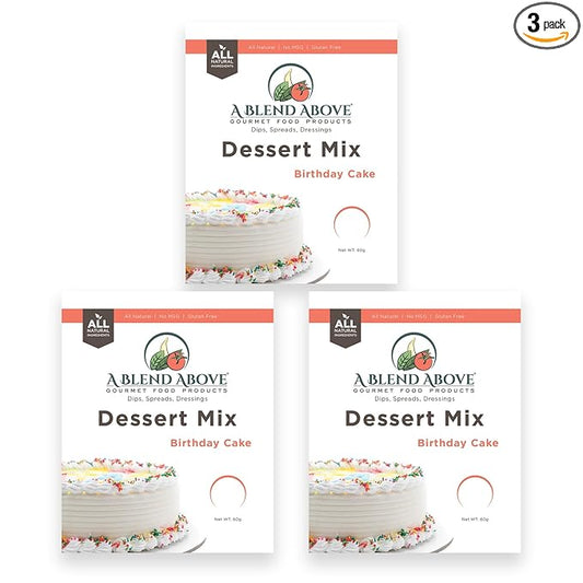 A Blend Above Birthday Cake Mix - No Bake Desserts, All Natural, Gluten Free, No MSG - Instant Dessert Mix, Fruit Dip, Bagel Topping, Frosting, Cheesecake Filling - Easy to Make - 4.2 Oz (Pack of 3)