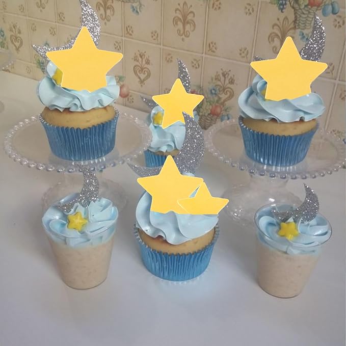 60 Pack Edible Star Cupcake Topper Twinkle Little Star Cupcake Picks Water Paper Little Star Theme Cupcake Decorations for Wedding Engagement Bridal Shower Birthday Party Supplies Yellow