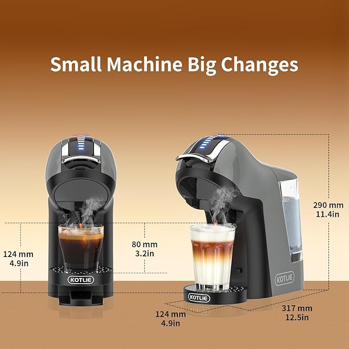 KOTLIE Espresso 5in1 Single Serve Coffee Maker, 19Bar Cappuccino&Latte Maker, Cold&Hot Brewing Coffee Machine for K*cup/NES*presso Original/D*olce G*usto/Ground Coffee/44mm ESE(LightGrey)