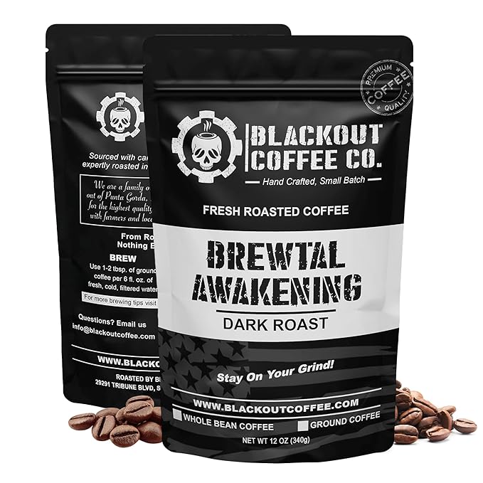 Blackout Coffee Brewtal Awakening Whole Bean Coffee ??Dark Roast, High Caffeine, Bold & Strong ??Freshly Roasted 12oz Bag, American Made