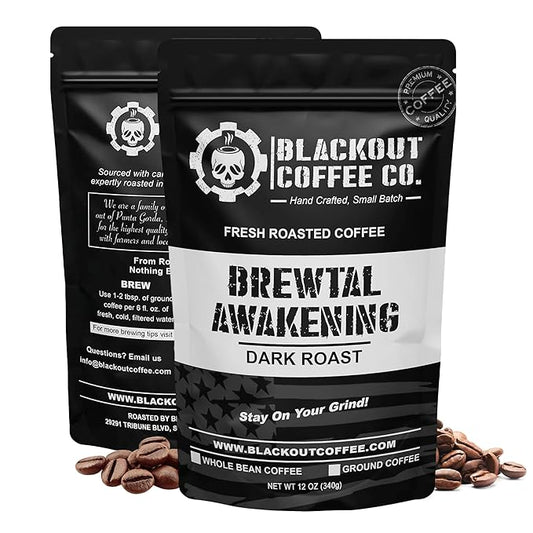 Blackout Coffee Brewtal Awakening Whole Bean Coffee ??Dark Roast, High Caffeine, Bold & Strong ??Freshly Roasted 12oz Bag, American Made