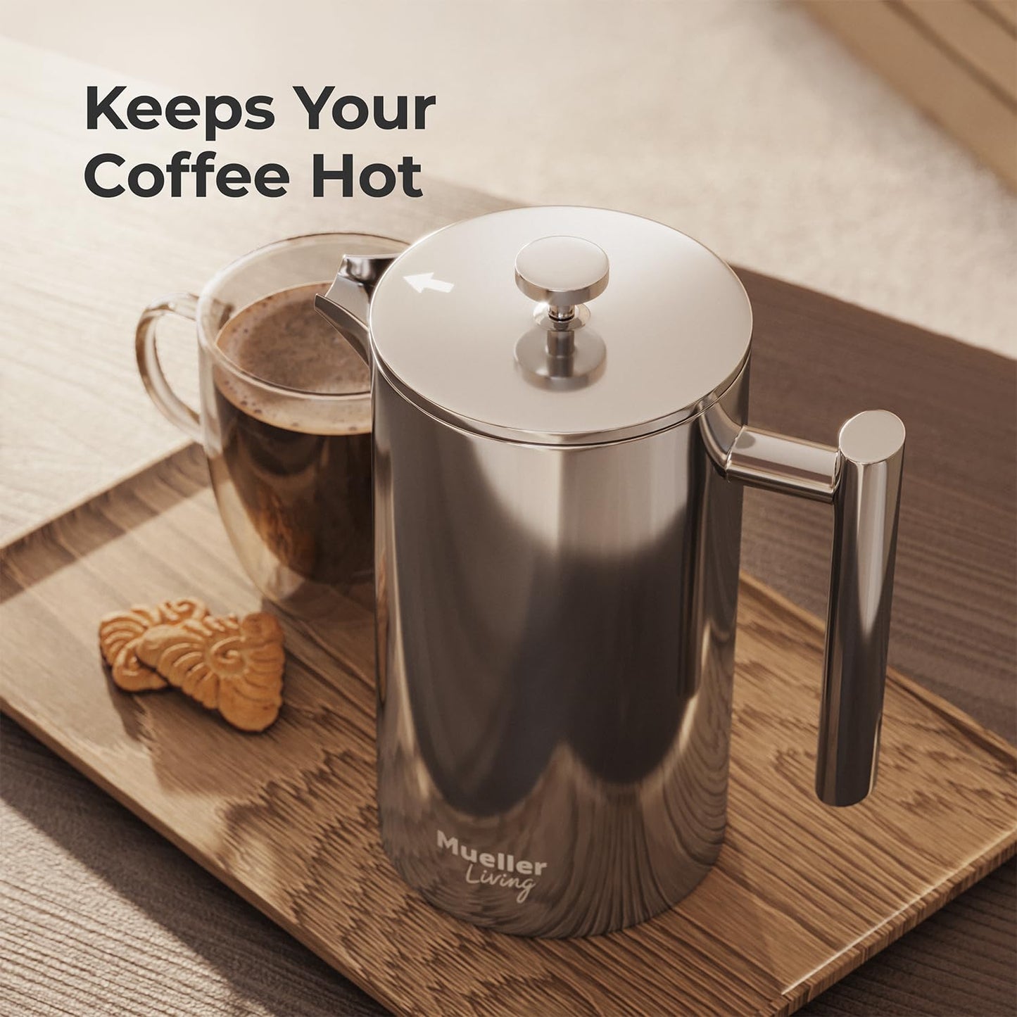 MuellerLiving French Press Coffee Maker 34oz, Stainless Steel French Press Coffee, 4 Filter Heat