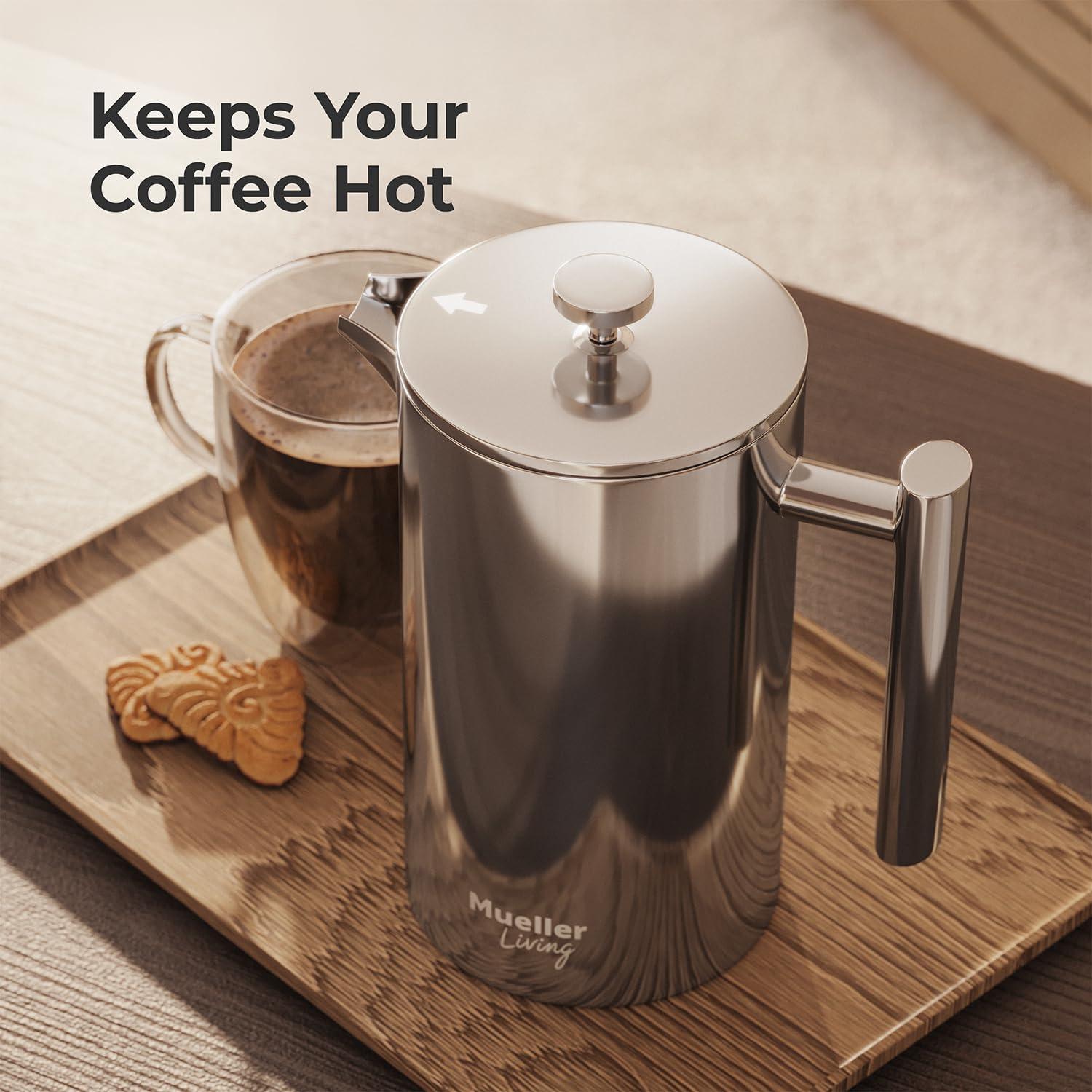 MuellerLiving French Press Coffee Maker 34oz, Stainless Steel French Press Coffee, 4 Filter Heat