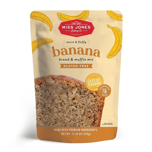 Miss Jones Baking Banana Bread & Muffin Mix - Whole Grains, 50% Lower Sugar, Real Banana, Vegan Banana Bread, Naturally Sweetened Desserts & Treats, 10.57 Ounce (Pack of 1)