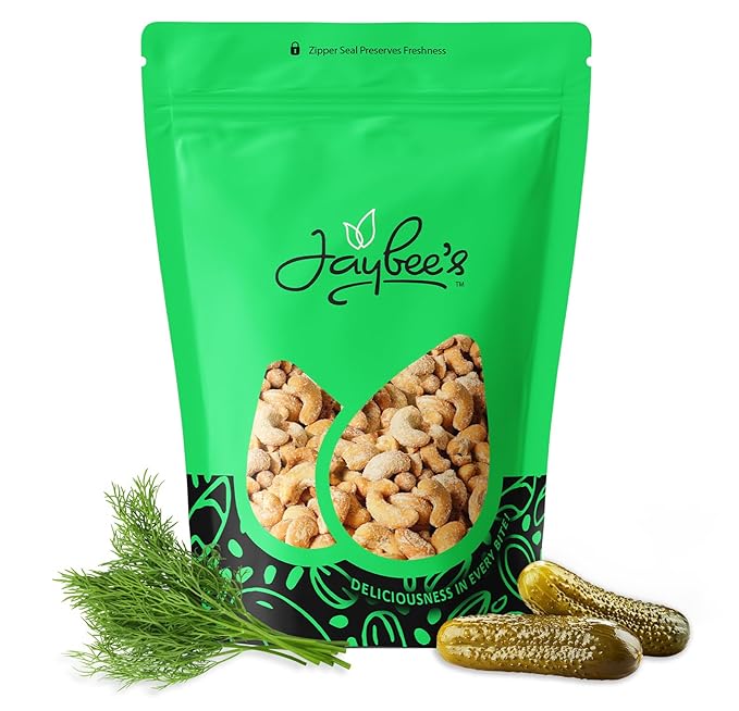 Dill Pickle Cashews 2 Pounds Resealable Pouch | Gourmet Roasted Cashews ??Tangy, Savory, and Crunchy Snack ??High-Protein, Vegan Friendly ??Perfect for Snacking, Gifting, and Meal Prep | Jaybee's Nuts