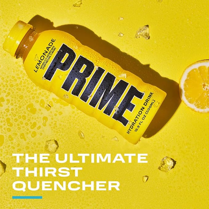 PRIME Hydration LEMONADE, Sports Drinks, Electrolyte Enhanced for Replenishing Fluids, 250mg BCAAs, B Vitamins, Antioxidants, Low Sugar, 16.9 Fl Oz, 12 Pack