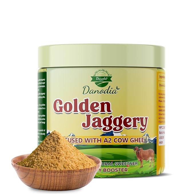 Danodia Foods Golden Jaggery Infused with A2 Cow Ghee ??400g | Made with Sugarcane Juice & Pure A2 Cow Ghee