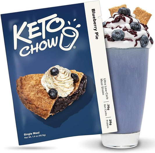 Keto Chow Blueberry Pie - Keto Meal Replacement Shake Powder - Nutritionally Complete - Low Carb - Delicious Easy Meal Substitute - Protein Rich & Dairy Free - Single Meal Serving