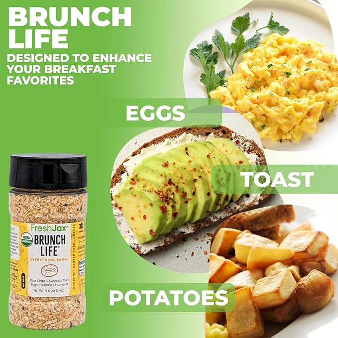 FreshJax Organic Everything Bagel Seasoning ??Low Sodium Brunch Life 5.3 oz Large Bottle | All-Purpose Seasoning Blend for Avocado Toast, Salads, Veggies & Snacks | Non-GMO, Gluten-Free, Keto, Paleo