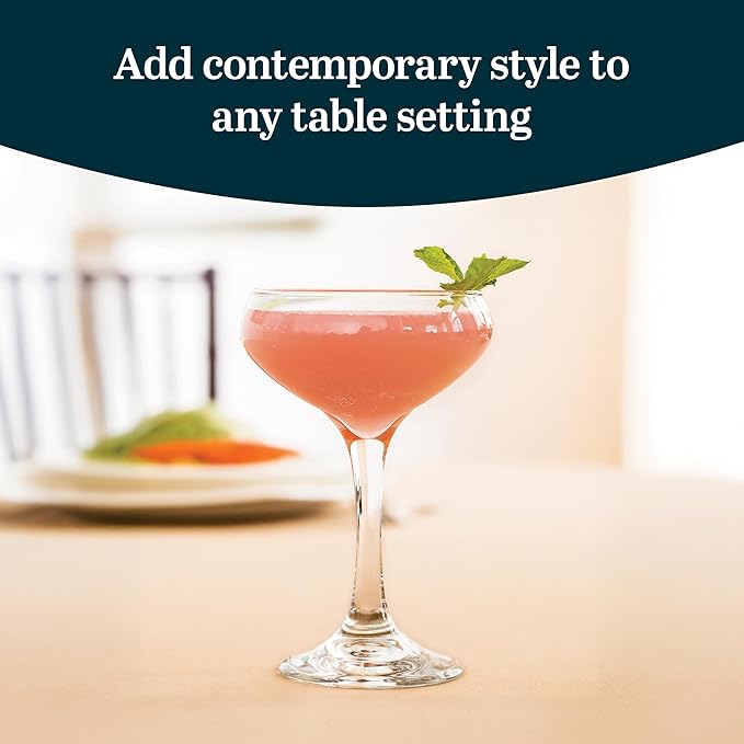 Libbey 3055 Perception Cocktail Coupe Glasses Set of 12, Elegant, Curvaceous Coupe Martini Glasses, 8.5 Oz Stemmed Cocktail Glasses for Beverages