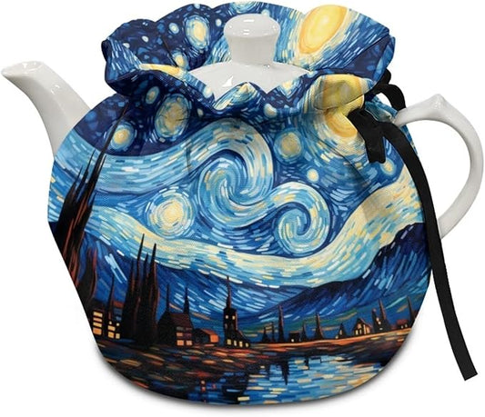 Van Gogh Starry Night Teapot Cozy for Teapot Tea Pots Cozy for Keeping Warm Portable Easy to Clean Coffee Pot Cozy Polyester for Hotel Thicken Kettle Dust Cover for Kitchen