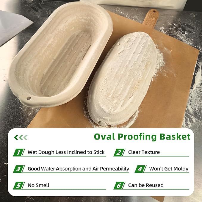 6x 12inch Oval Pulp Bread Proofing Basket Sourdough Banneton Bortform with 30pcs Liner Cover Bread Baking Supply For Professional and Homemade Artisan Bread