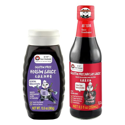 Sauce Grandmaster Gluten Free Hoisin Sauce & Dark Soy Sauce Combo ??Non-GMO, Vegan, No MSG ??Asian Stir Fry, Marinade, Dim Sum Dipping, Ancient Brewing Method, Exclusive Recipe, Delicious Any Way You Serve